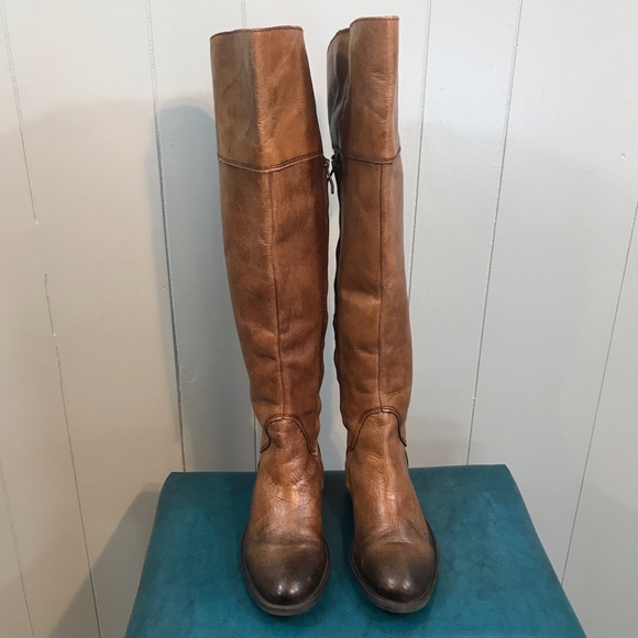 Vince Camuto Brown Leather Factory Distressed Embellished Heel Tall Boots 7.5 B - Picture 7 of 12